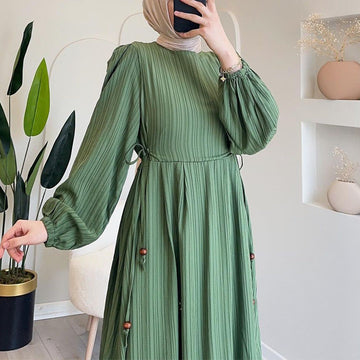 Women's Autumn 2024 Muslim Round Lantern Sleeve Elegant And Comfortable Dress
